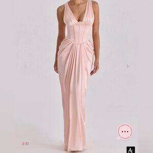 ANGELINE: Blush Satin Corset Maxi Dress - Limited Edition